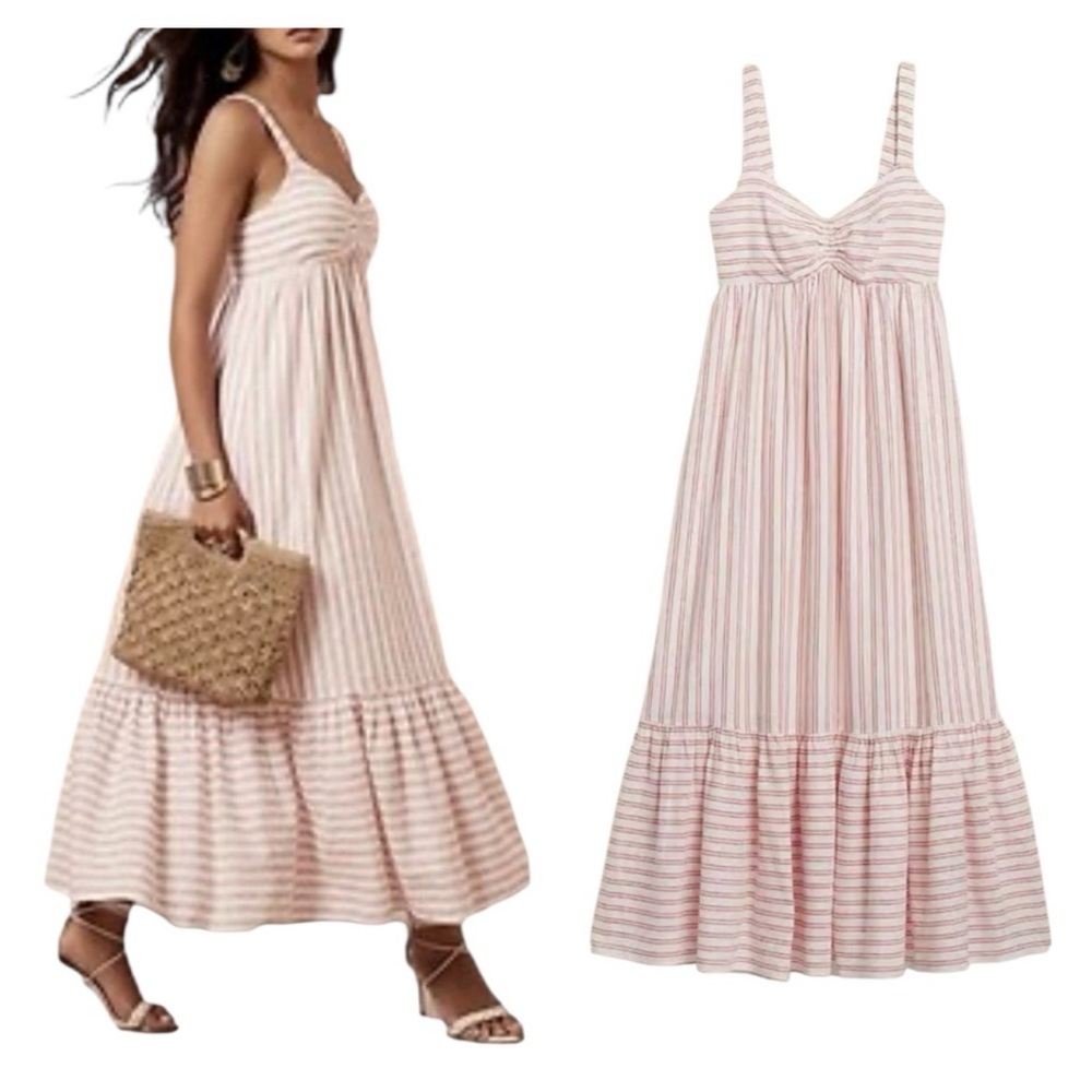 BANANA REPUBLIC Factory | NEW Red Sunset Linen Blend Tiered Maxi Dress Large
